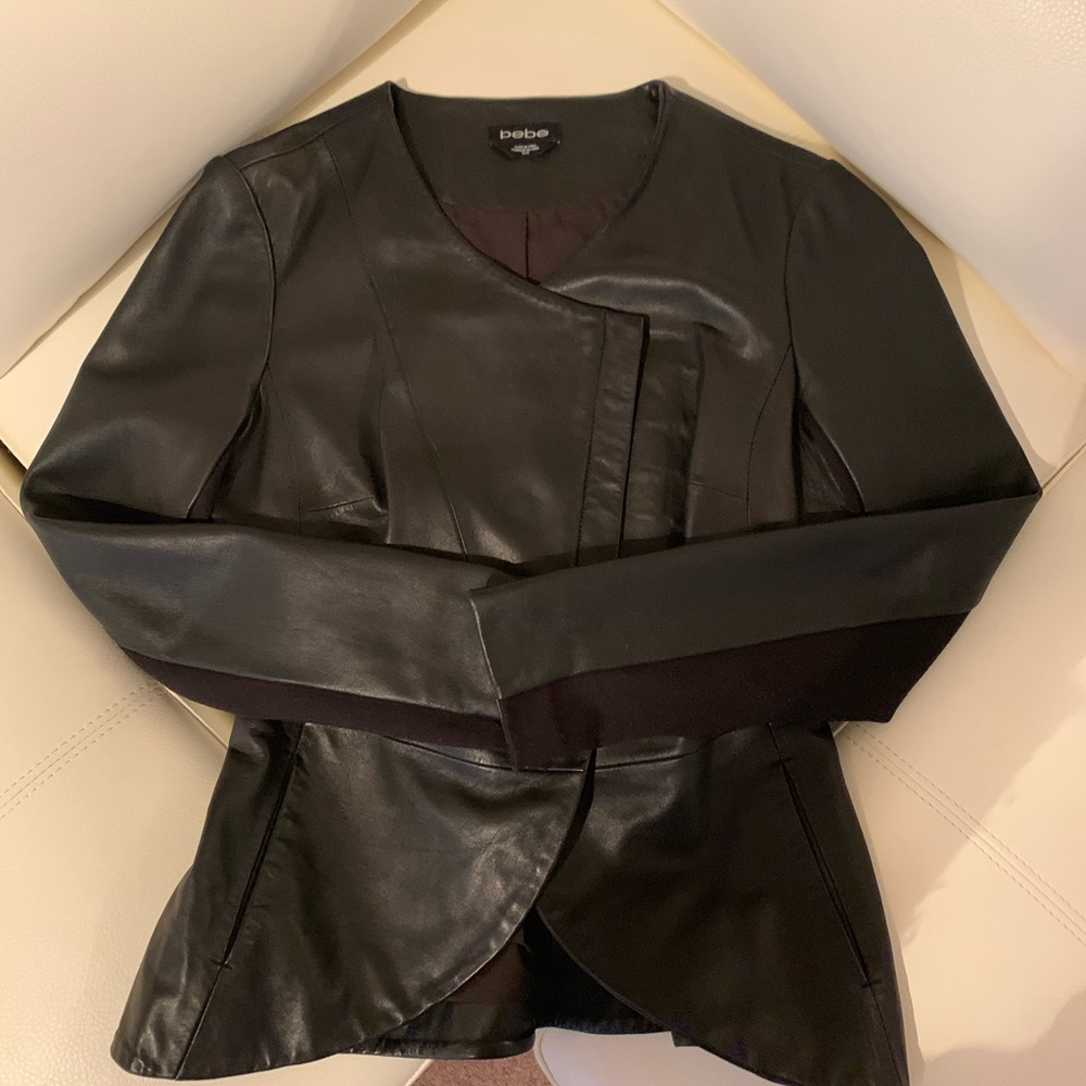 Bebe Peplum Black Butter Leather Jacket